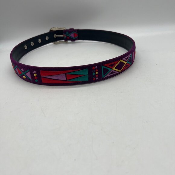 Purple Aztec 60s Style Belt Size Small - Medium 34" Purple Hippy Colorful Comeco - Picture 4 of 10